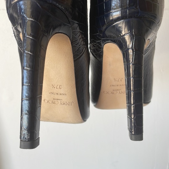 Jimmy Choo Mavis 100 Navy Croc Embossed leather knee high boots - Picture 6 of 7